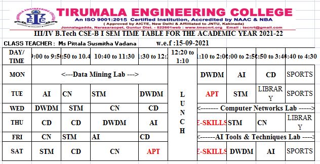 cse timetable